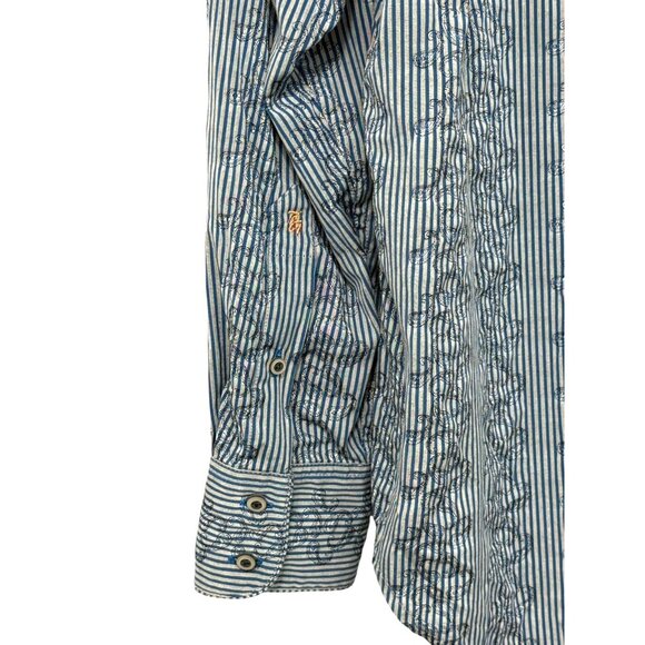 Robert Graham Button Down Shirt Blue Gray Striped Paisley Contrast Cuffs Size M - Picture 5 of 10
